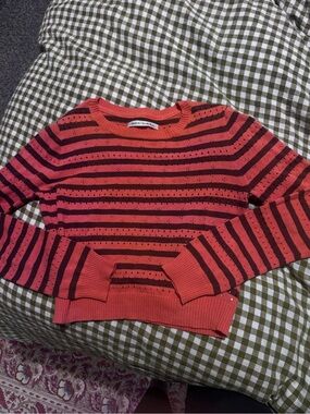Camille Rowe x RVCA burnt orange cropped pointelle sweater